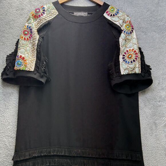 Stella Marina Collezione Dress 2XL Luxury Black Beaded Floral Fringe Shift - Picture 14 of 14